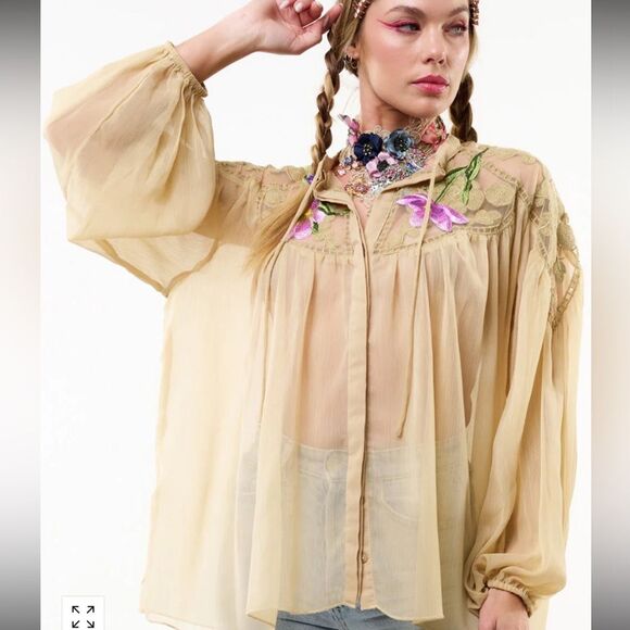 Aratta Camellia Embroidered Top $179 MSRP-current Style - Picture 1 of 5